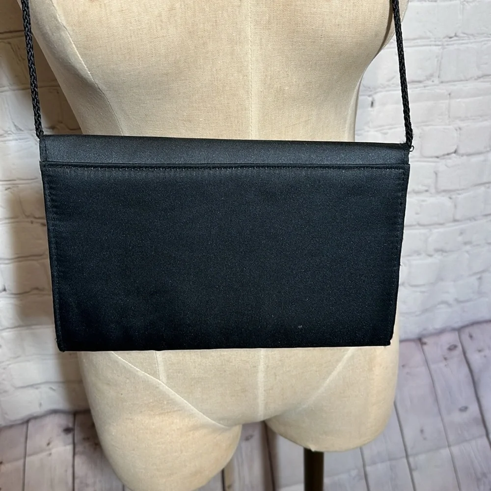 Vintage Black silk‎ evening bag with long strap